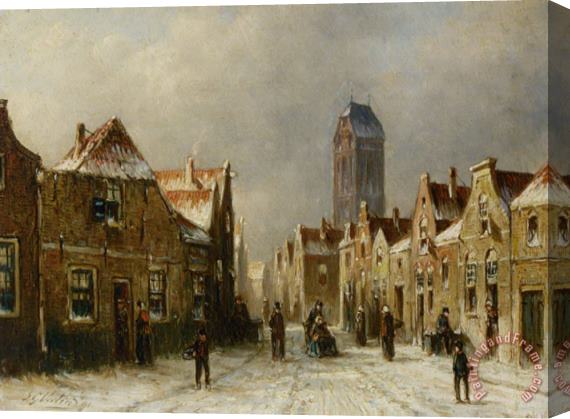 Pieter Gerard Vertin Figures in The Streets of a Snow Covered Dutch Town Stretched Canvas Print / Canvas Art