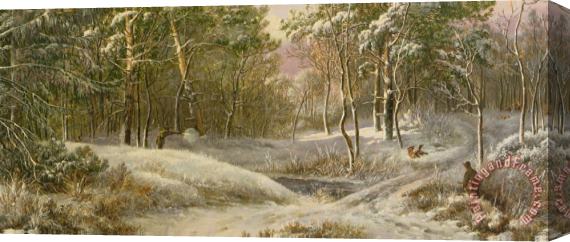 Pieter Gerardus van Sportsmen In A Winter Forest Stretched Canvas Print / Canvas Art