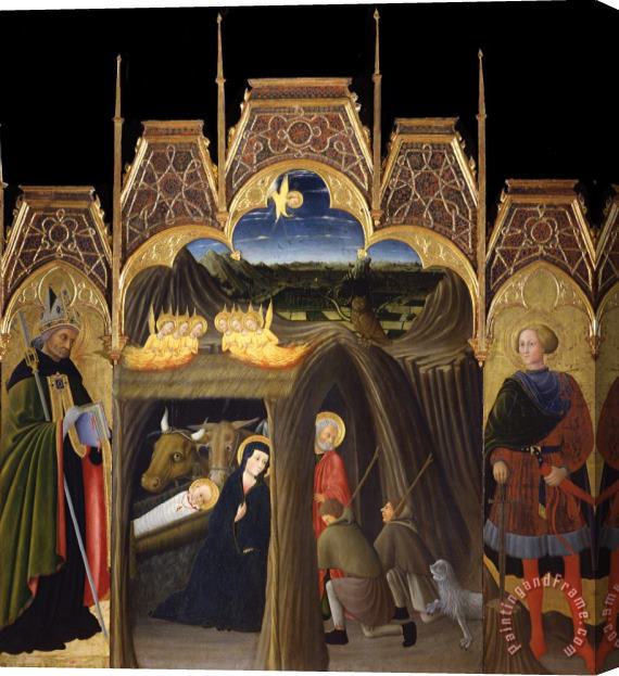 Pietro di Giovanni d'Ambrogio Adoration of The Shepherds Between Saints Augustin And Galgano Stretched Canvas Painting / Canvas Art