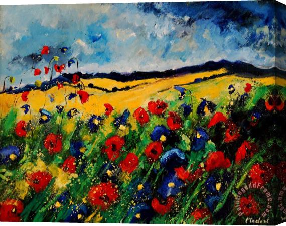 Pol Ledent Blue and red poppies 45 Stretched Canvas Painting / Canvas Art