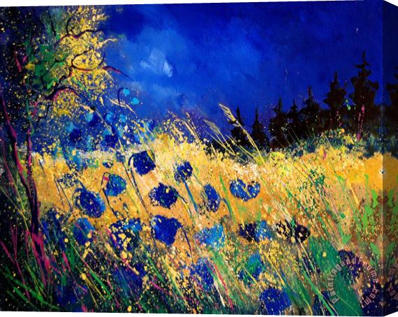 Pol Ledent Blue Poppies 459070 Stretched Canvas Painting / Canvas Art