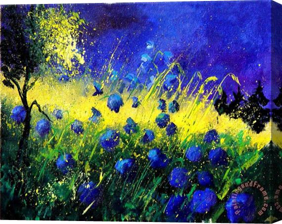 Pol Ledent Blue Poppies Stretched Canvas Painting / Canvas Art