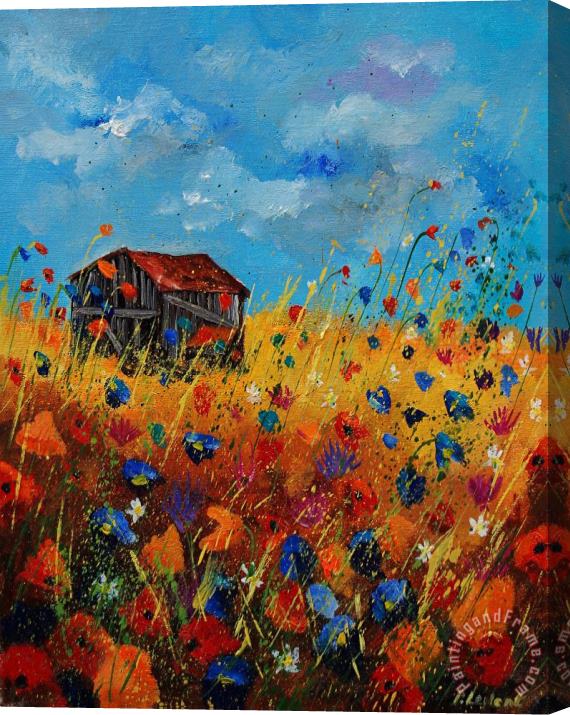 Pol Ledent Old barn and wild flowers Stretched Canvas Painting / Canvas Art