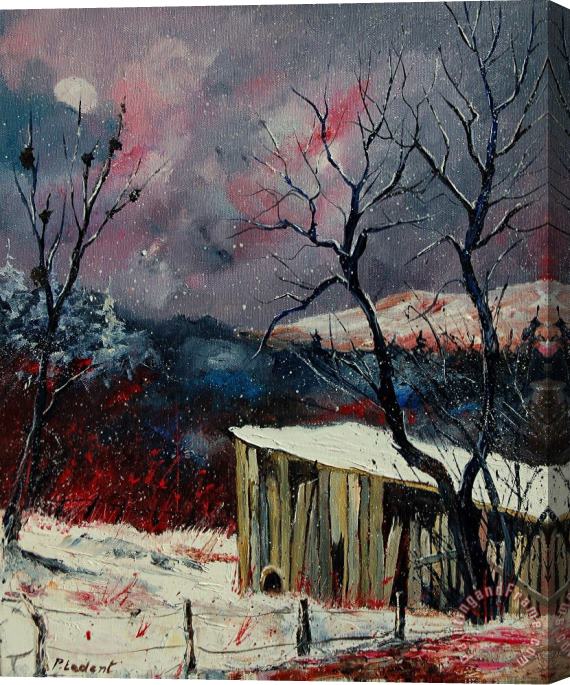 Pol Ledent Old barn in winter Stretched Canvas Print / Canvas Art