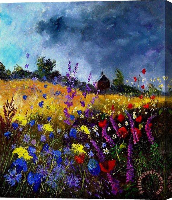 Pol Ledent Old chapel and flowers Stretched Canvas Painting / Canvas Art