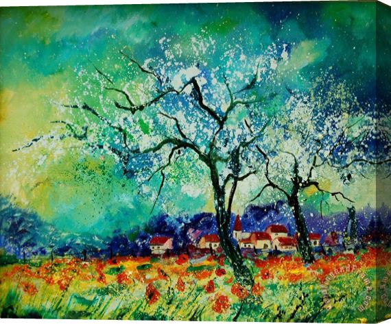 Pol Ledent Poppies and appletrees in blossom Stretched Canvas Painting / Canvas Art