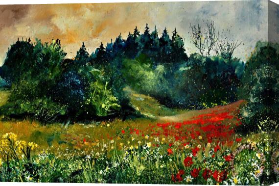 Pol Ledent Poppies in Houroy Stretched Canvas Painting / Canvas Art