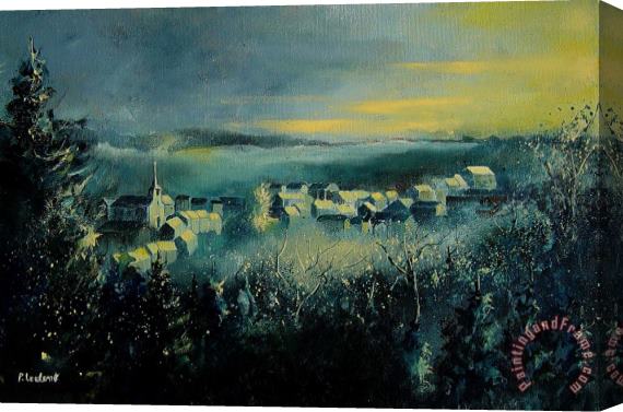 Pol Ledent Village in a misty morning Stretched Canvas Painting / Canvas Art