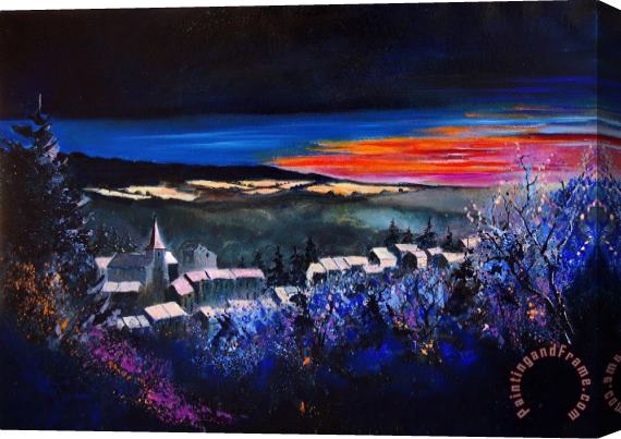 Pol Ledent Village in a winter morninglight Stretched Canvas Painting / Canvas Art
