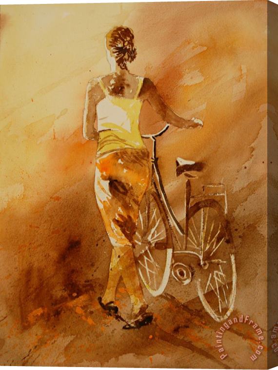 Pol Ledent Watercolor With My Bike Stretched Canvas Painting / Canvas Art