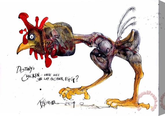 Ralph Steadman Destiny's Chicken, Where Will She Lay Another Egg, 2004 Stretched Canvas Painting / Canvas Art