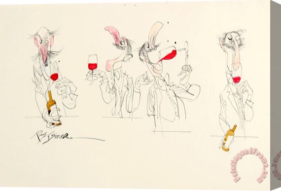 Ralph Steadman Four Wine Tasters Stretched Canvas Print / Canvas Art