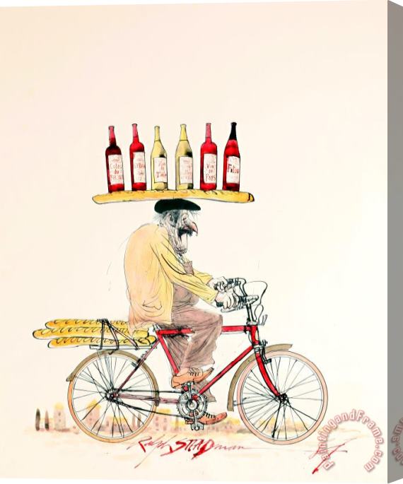 Ralph Steadman Frenchman on Bike Stretched Canvas Print / Canvas Art