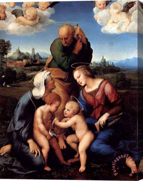 Raphael The Holy Family with Saints Elizabeth And John Stretched Canvas Painting / Canvas Art