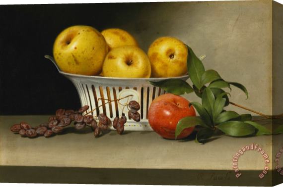 Raphaelle Peale Still Life with Raisins, Yellow And Red Apples in Porcelain Basket Stretched Canvas Painting / Canvas Art