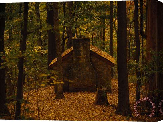 Raymond Gehman A Little Stone Shelter in a Woodland Setting Stretched Canvas Painting / Canvas Art