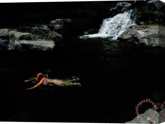 Raymond Gehman A Man Taking a Dip in a Creek Fed Pool in The Gila Wilderness Area Stretched Canvas Painting / Canvas Art