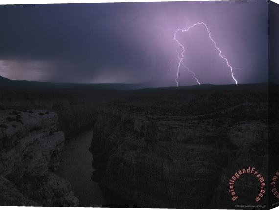 Raymond Gehman A View of a Lightning Strike From Devils Canyon Overlook Stretched Canvas Painting / Canvas Art