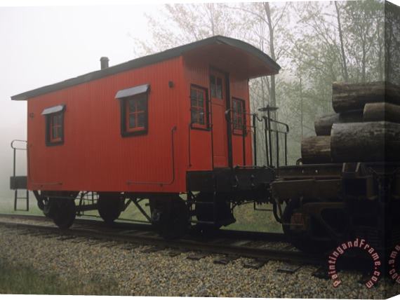 Raymond Gehman Caboose of a Train on The Cass Scenic Railroad in Morning Fog Stretched Canvas Painting / Canvas Art