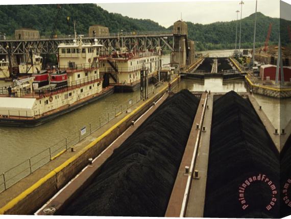 Raymond Gehman Coal Barge Entering a Lock System on The Kanawha River Stretched Canvas Print / Canvas Art