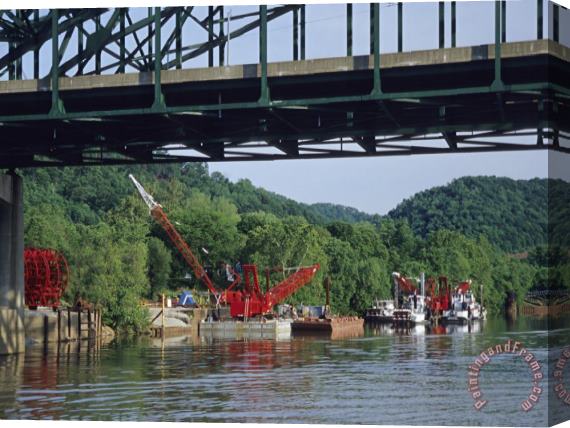 Raymond Gehman Construction Site And Equipment Near a Bridge on The Kanawha River Stretched Canvas Painting / Canvas Art