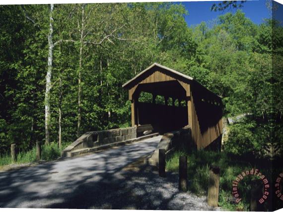 Raymond Gehman Covered Wooden Bridge in a Woodland Setting Stretched Canvas Print / Canvas Art