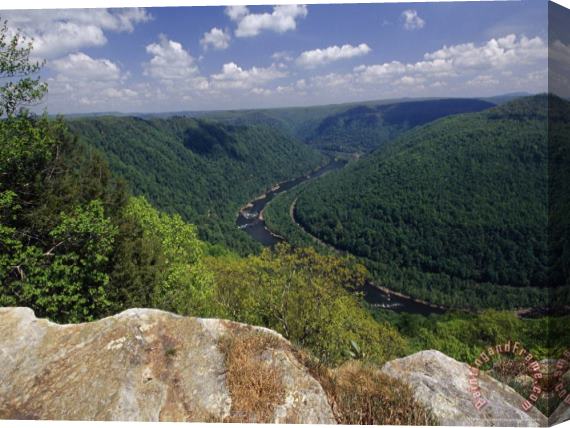 Raymond Gehman Elevated View of The New River Gorge And Mountains From Grand View Stretched Canvas Painting / Canvas Art