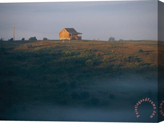 Raymond Gehman Farmhouse And Morning Fog Stretched Canvas Painting / Canvas Art