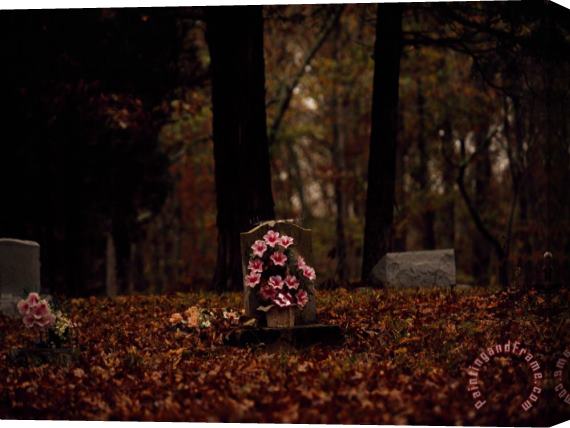 Raymond Gehman Flowers at a Tombstone in a Cemetery Near a Forest Stretched Canvas Print / Canvas Art