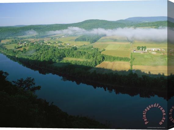 Raymond Gehman Fog Lifts Above Farms Along The Susquehanna River Photograph Taken Near The Endless Mountains Stretched Canvas Painting / Canvas Art