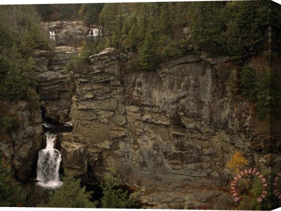 Raymond Gehman Linville Falls Cascading Down an Impressive Rock Face Stretched Canvas Print / Canvas Art