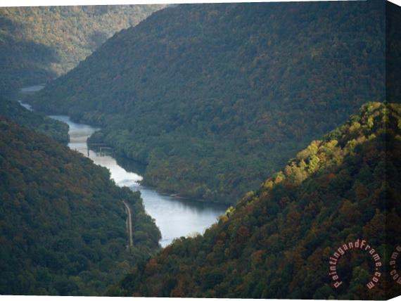Raymond Gehman Looking Down at The New River Running Through a Mountain Gorge Stretched Canvas Print / Canvas Art