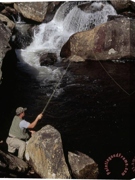 Raymond Gehman Man Fishing in The Whitewater River Stretched Canvas Print / Canvas Art