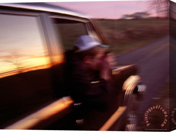 Raymond Gehman Man Leaning Out Truck Window Taking a Snapshot Stretched Canvas Print / Canvas Art