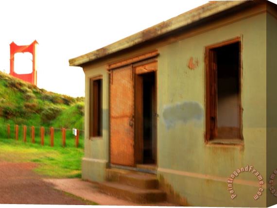 Raymond Gehman Military Bunker in Marin County with Golden Gate Bridge in Background Stretched Canvas Print / Canvas Art