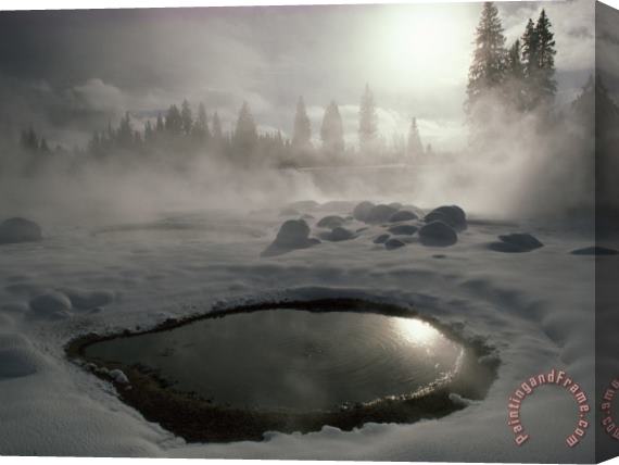 Raymond Gehman Mist Rings a Hot Spring at West Thumb Geyser Basin on The Shore of Yellowstone Lake Stretched Canvas Print / Canvas Art