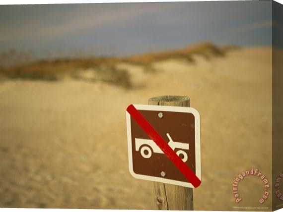 Raymond Gehman No Vehicles Allowed Sign on a Sand Dune at Cape Lookout Stretched Canvas Print / Canvas Art
