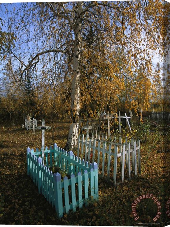Raymond Gehman Picket Fences Border Graves at a Church in Fort Norman Stretched Canvas Painting / Canvas Art
