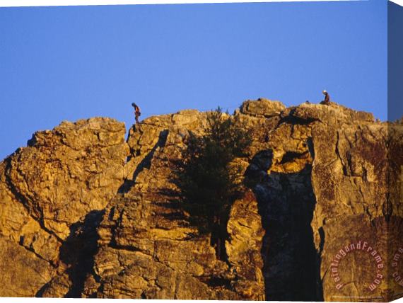 Raymond Gehman Rock Climbers on Seneca Rocks Summit at Sunset Stretched Canvas Print / Canvas Art