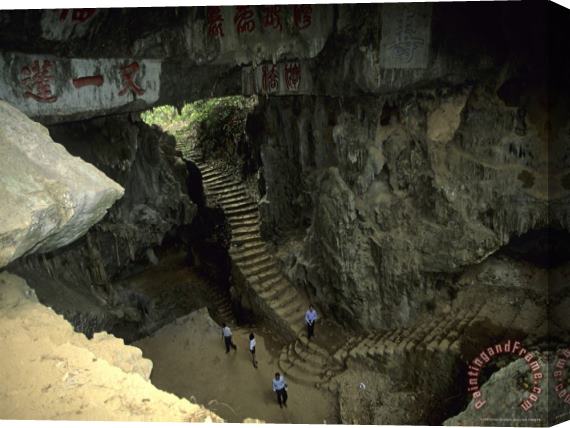Raymond Gehman Stairway Down to Baiyun Cavern Pingxiang Guangxi China Stretched Canvas Print / Canvas Art