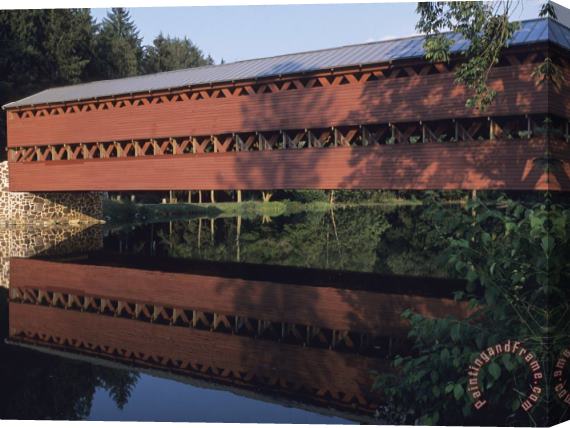Raymond Gehman The Sachs Mill Bridge Is Reflected in The Marsh River Stretched Canvas Painting / Canvas Art