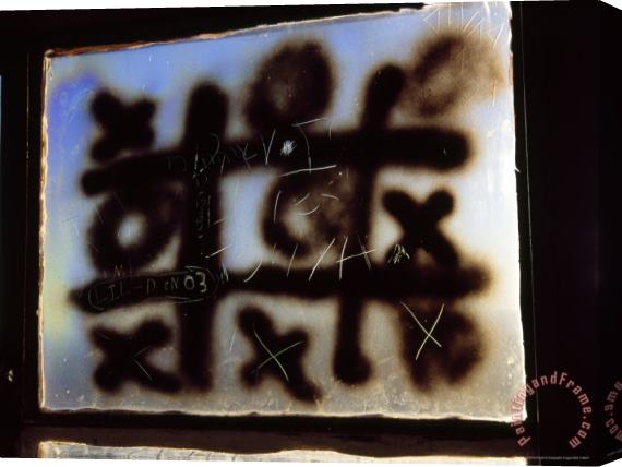 Raymond Gehman Tic Tac Toe Vandalism on a Frosted Window Stretched Canvas Print / Canvas Art