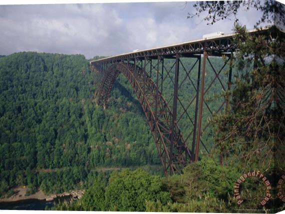 Raymond Gehman Trucks Passing Over The New River Gorge Bridge Stretched Canvas Painting / Canvas Art