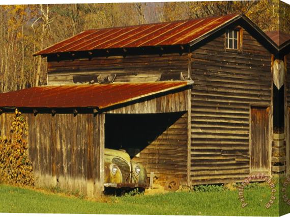 Raymond Gehman Vintage Automobile Is Parked in a Barn Stretched Canvas Print / Canvas Art