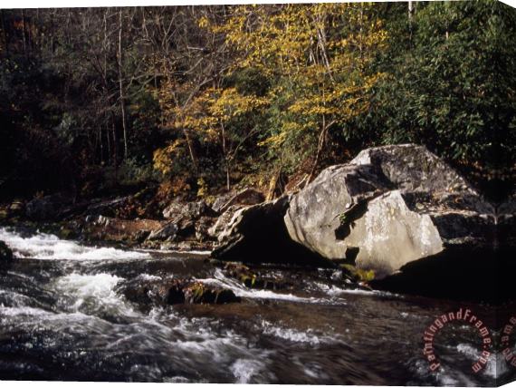 Raymond Gehman Water Rushing Through an Autumn Scene in The Nantahala River Gorge Stretched Canvas Painting / Canvas Art