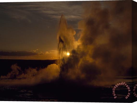 Raymond Gehman Yellowstone S Clepsydra Geyser Erupts in The Twilight Scene Stretched Canvas Painting / Canvas Art