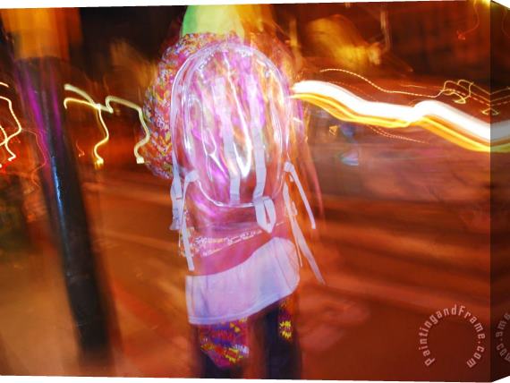 Raymond Gehman Young Person in Colorful Garb Walking a San Francisco Street at Night Stretched Canvas Print / Canvas Art