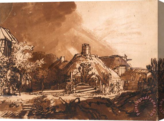 Rembrandt Harmensz van Rijn Cottages Under a Stormy Sky, C. 1635 Stretched Canvas Print / Canvas Art