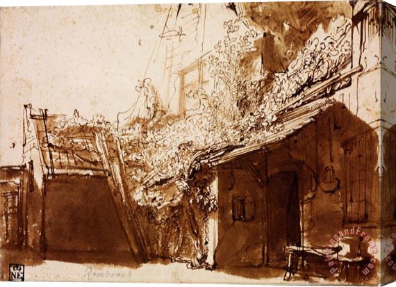 Rembrandt Harmensz van Rijn Dutch Farmhouse in Light And Shadow Stretched Canvas Print / Canvas Art