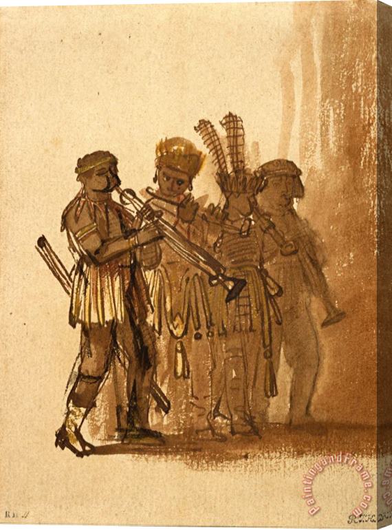 Rembrandt Harmensz van Rijn Four Musicians with Wind Instruments Stretched Canvas Painting / Canvas Art